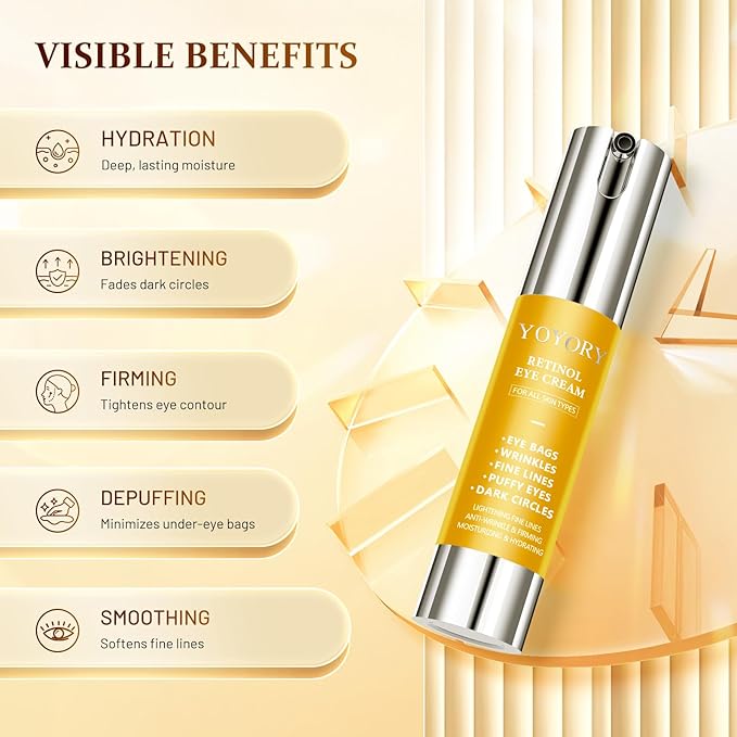 Retinol Eye Cream for Dark Circles - Rapid Under Dark Circles,Wrinkles, Eye Bags, Puffiness Remover for Women and Men, Temporary Firming & Tightening Treatment 0.66 fl oz (Gold)