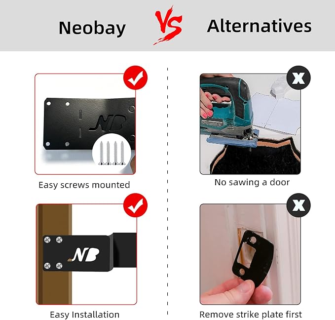 Cat Door Latch, Door Prop for Cats Keep Dogs Out of Cat Feeding Station & Litter Box, Cat Door Stopper with Silicone Anti-Collision Pad, Pet Door Interior Door Alternative, Steel Black 2 Packs