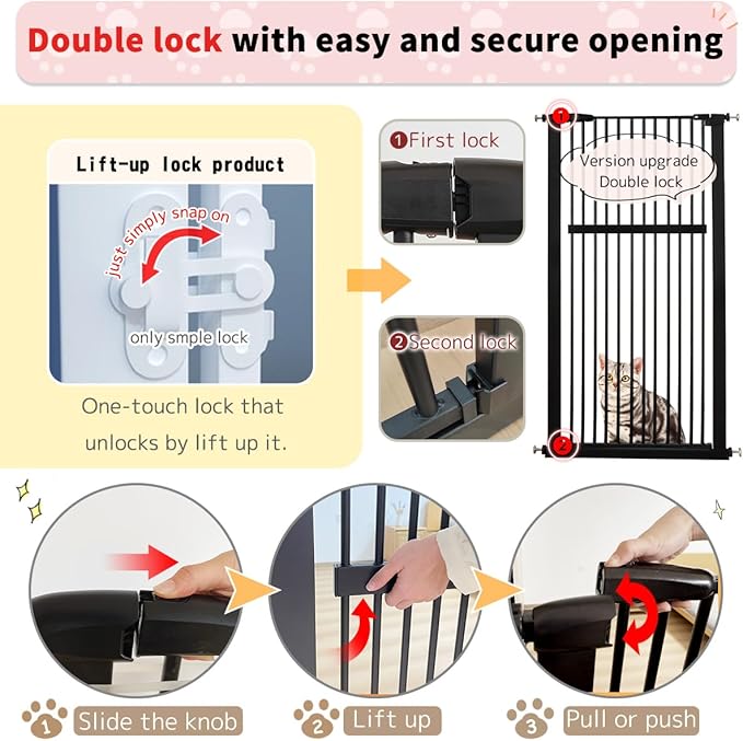 Lumizone Extra Tall Pet Gate 55.12" High Pressure Mounted 34.06"-38.38" Extra Wide (9 Sizes) 1.37" Gap for Cat Dog Stairs Doorway Hallway No Drilling Auto-Close (34.06"-38.38" W, Black)