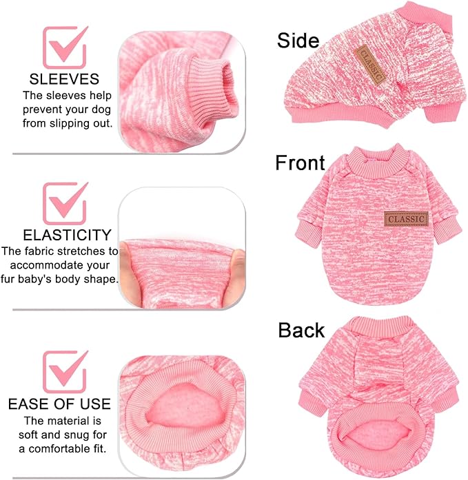 2 Pack Dog Sweaters for Small Dogs - Warm Winter Puppy Sweaters Cute Soft Dog Clothes Outfit Pet Costume for Boy Girl Doggie, Cat, Bulldog Pug Yorkie Kitten Chihuahua
