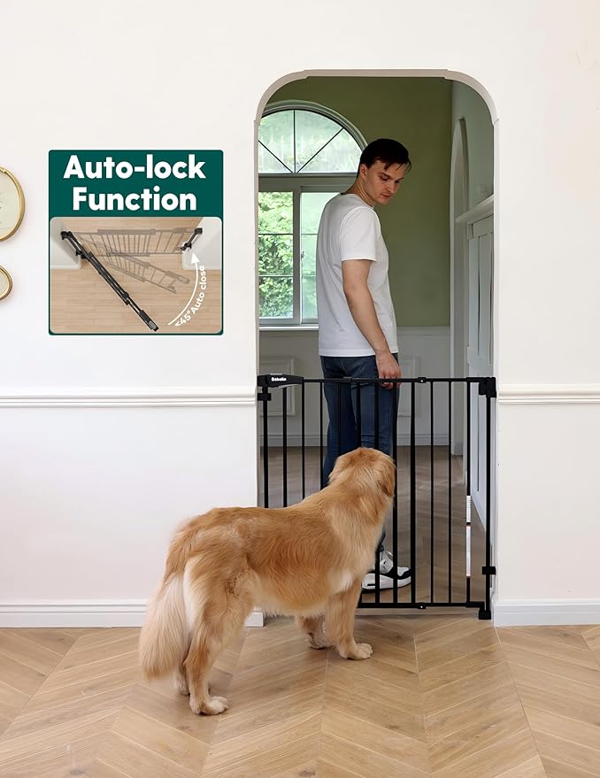Babelio Easy to Remove & No Bottom Bar Baby Gate, 29-43" Hardware Mounted (Drill Needed)| Wide Walk-Thru| Auto-Close Safety Dog/Pet Gate for Stairs & Doorways (Black, 29-43" W, 30" H)