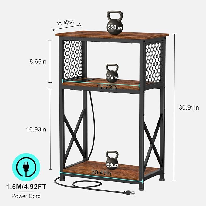 Snughome 10 Gallon Fish Tank Stand with Power Outlets, Aquarium Stand with Storage, 3 Tier Heavy Metal Reptile Tank Stand Fish Tank Shelf 20.47" x 11.42" x 30.91", Rustic Brown