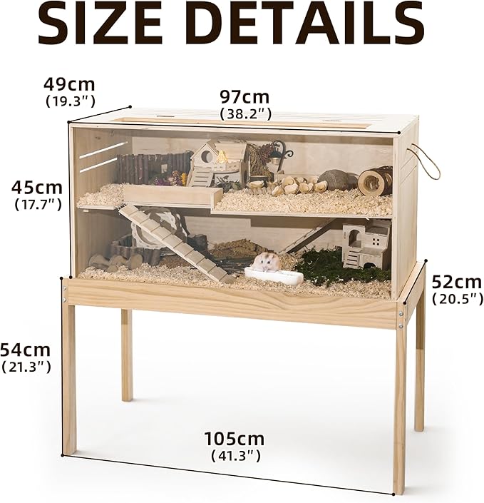Pine Small Animals Houses&Habitats Chewproof, 40" Pine Guinea Pig Cage Hamster Cage for Small Animals (40" Large, Table Frame)