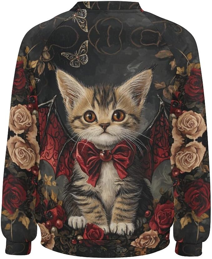 Halloween Sweatshirts for Women Black Cat Print Pullover Crewneck Oversized 2024 Fall Fashion Casual Warm Shirt