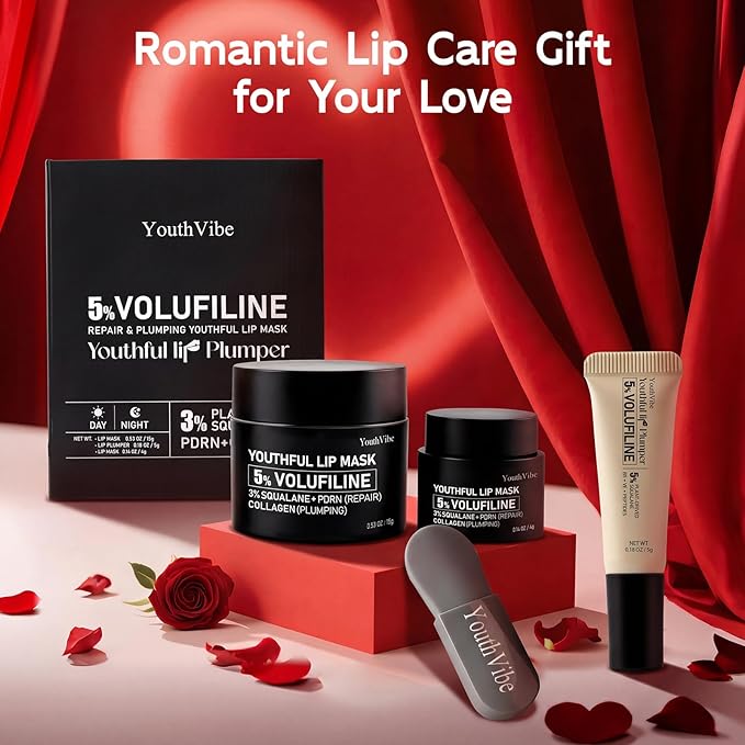 YouthVibe Lip Mask Overnight Moisturizing - Nourish & Hydrate, Antioxidants, 5% Volufiline, Vitamin E, Shea Butter, PDRN & Collagen Sleeping Lip Treatment for Dry, Chapped Lips
