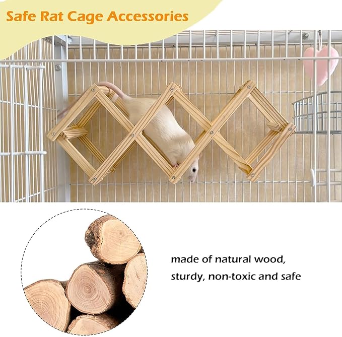 Wooden Rat Climbing Toys, Natural Pet Rat Cage Accessories Climbing Ladder, Fancy Rats Enrichment Toys Activities, Hanging Rodent Toy for Pet Rats in Cage Playing Chewing (S, 2pcs)