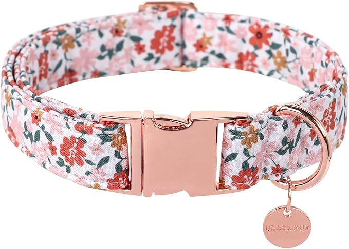 Dog Collar for Summer,Little Flower Dog Collar,Cotton Puppy Collar with Adjustable Buckle for Small,Medium,Large Girl Boy Dog, PinkYe CC