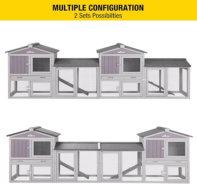 Aivituvin Rabbit Hutch Indoor Bunny Cage Outdoor House with Deeper Leakproof Plastic Tray (Grey02-Two Sets)