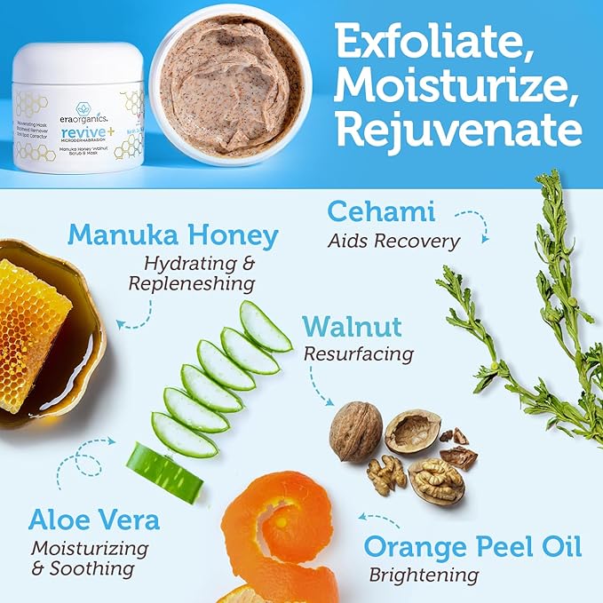 Manuka Honey Exfoliating Face Scrub – Gentle Microdermabrasion Face Exfoliator to Help Smooth, Soften & Balance with Moisturizing Organic Superfoods 2oz (Pack of 2)