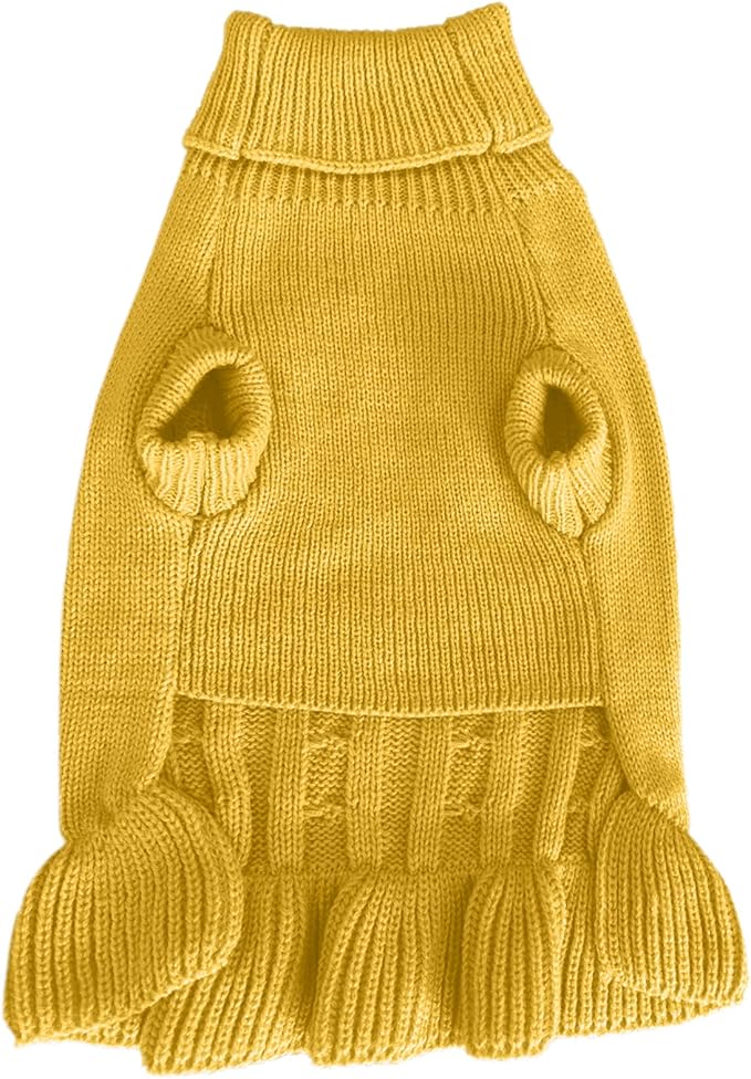 CHBORCHICEN Small Dog Sweaters Knitted Pet Cat Warm Dog Sweatshirt Winter Clothes Kitten Puppy Sweater (L, Dress-Yellow)