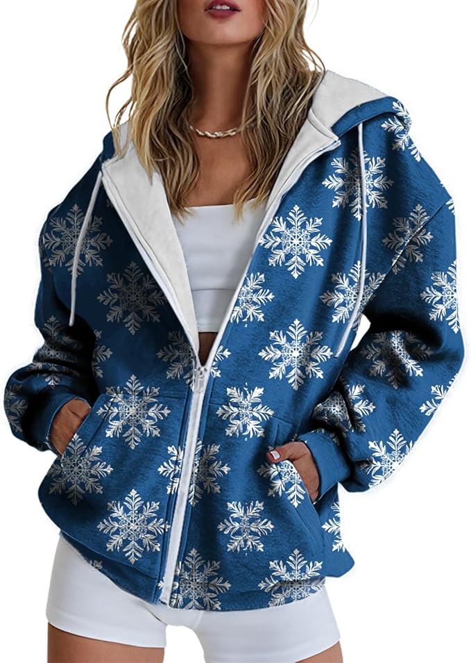 Hoodies for Women Zip Up Long Sleeve Hoodied Sweatshirt with Pockets Retro Graphic Women's Sweatshirt Trendy