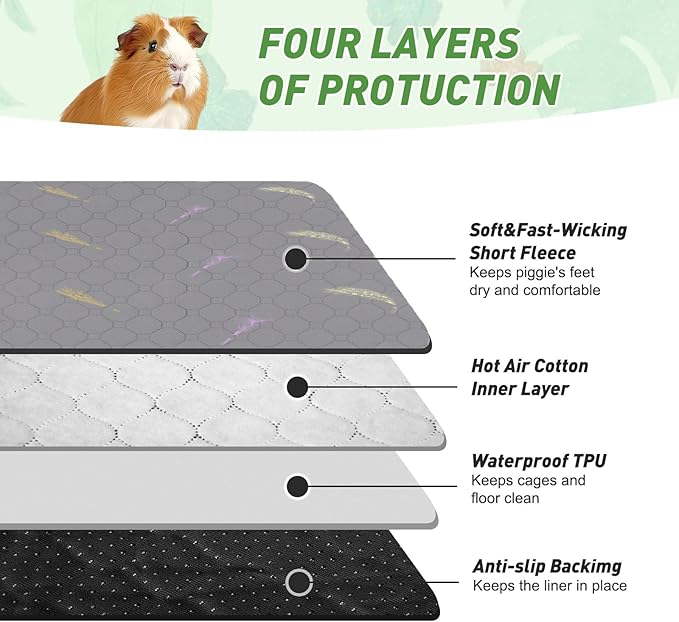 2Pcs Guinea Pig Cage Liners,Guinea Pig Fleece Cage Liners28''X28'' Super Absorbent Washable Pee Pads Reusable for Rabbit Hamster Chinchilla