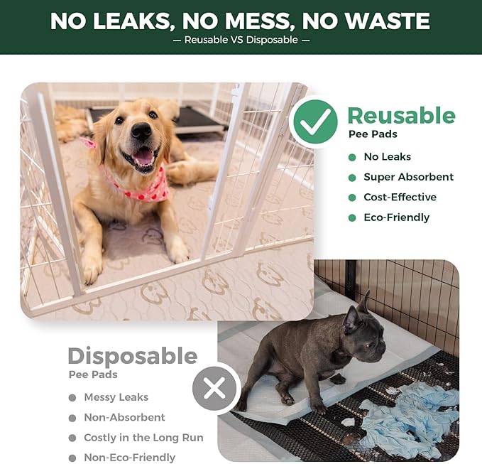 FXW Washable Pee Pads for Dogs, Puppy Pads with Super Absorbent, Specifically Designed for Potty Training, 30" x 70" Rectangle, Khaki, 2 Packs