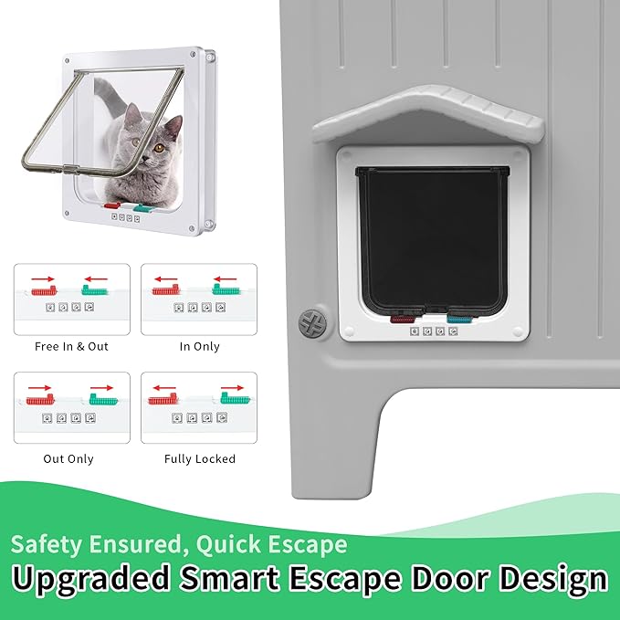 Rockever Insulated Outdoor Cat House, Waterproof Cat House for Outdoor Cats with Escape Door, Plastic Feral Cat House Outdoor Indoor, Spacious and Clean Easily (Grey,M)