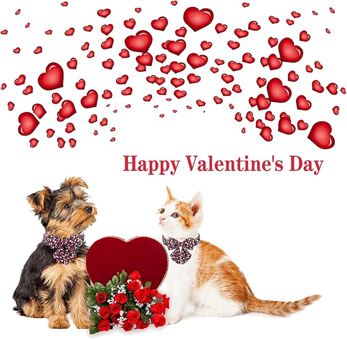 Unique style paws Valentine's Day Dog Collar with Tie Black & Red Heart Puppy Collar Best Gothic Style Gift for Small Medium Large Boys Girls-XS