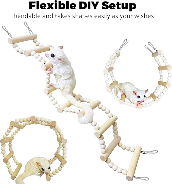 2Pcs Sugar Glider Ladder Climbing Ladder Toys, Enrichment Activity Sugar Glider Cage Accessories, Stimulating Hanging Small Pet Climbing Ropes for Rats, Hamster Parrots and Budgies