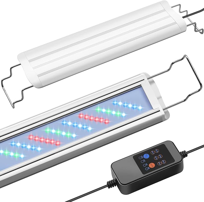 HITOP 12-18in Plant Growth Aquarium LED Light with Timer, Full Spectrum Auto 24/7 Lighting Cycle& 10-Level Brightness Adjustment, Fish Tank Light with Extendable Brackets