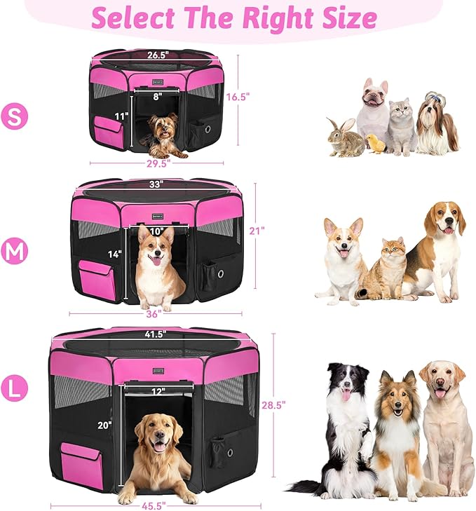 PETSFIT 45.5" Dog Playpen Indoor/Outdoor-Jump-Proof 28.5" Height with Removable Waterproof Mat & Zippered Roof | RV, Camping, Travel Dog Pen | Whelping & Cat Observation Space(45.5"L x 45.5"W x 28.5H)