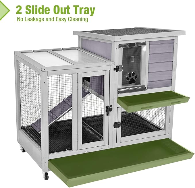 Indoor Rabbit Bunny Hutch Outdoor, Guinea Pig Cages with Removable Bottom Wire Netting - Easy Clean
