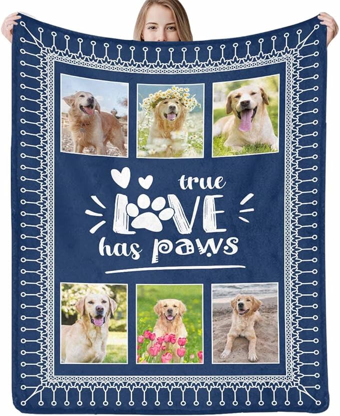 Artsadd Custom Throw Blanket with Dog & Cat Pet Photo, Personalized Memory Gift for Family & Friends - Dog Name Customized Bed Throw Blanket Sympathy Remembrance Made in USA