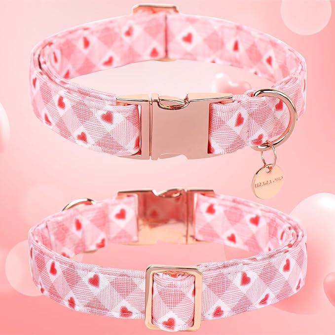 Valentine's Dog Collar,Pink Heart Dog Collar for Small Medium Large Girl Boy Dogs or Cats, Wedding Dog Collar Match Dog Leash, Pet Collar with Metal Buckle, XS
