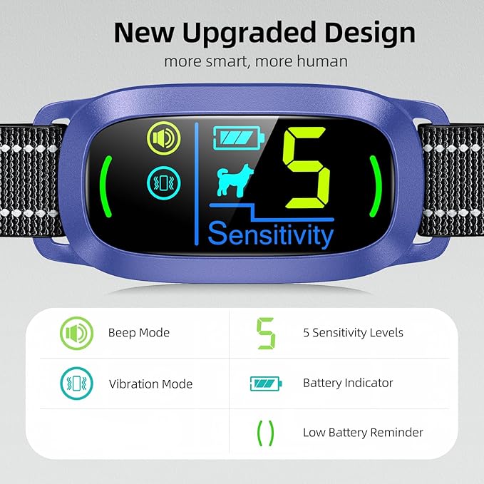 Dog Bark Collar for Large Medium Small Dogs, Rechargeable Smart Bark Collar, Anti Barking Training Collar with 5 Adjustable Sensitivity Beep Vibration (Purple)