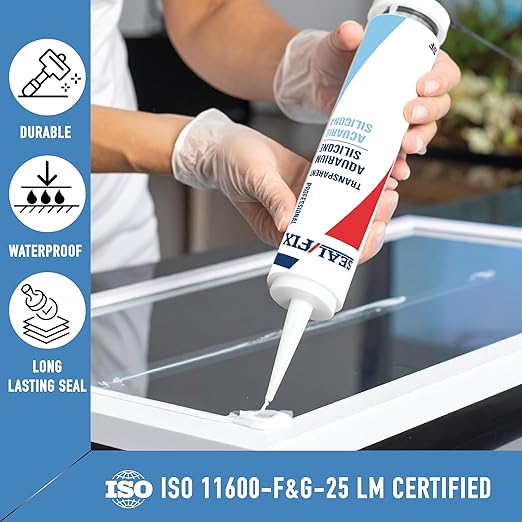 Seal/Fix Aquarium Silicone Sealant - Clear - 100% Fish-Safe Silicone for Freshwater & Saltwater Tanks, Waterproof, Non-Toxic, Flexible Bonding for Glass, Leak Repair & Decoration (10.1 fl oz, 1 Pack)