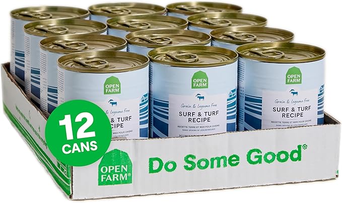 Open Farm Canned Dog Food, Pate for Complete & Balanced Nutrition, Grain Free and Legume-Free, Surf & Turf Recipe, 12.5oz Cans (Pack of 12)