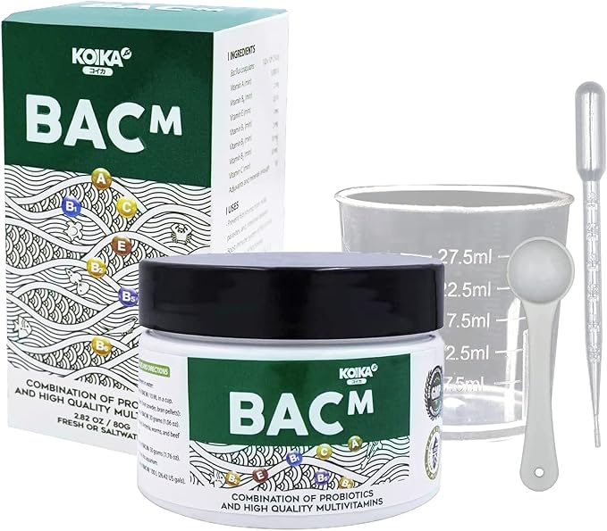 KOIKA BACM Natural Color Enhancement for Fish, Combination of Probiotic & Multi-Vitamins for Aquarium A, B6, B2, Pleasant Smell(BACM (Powder), 2.82 oz)