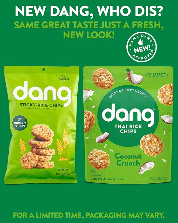 Dang Thai Rice Chips | Coconut Crunch | 4 Pack | Vegan, Gluten Free, Non Gmo Rice Crisps, Healthy Snacks Made with Whole Foods | 3.5 Oz Resealable Bags