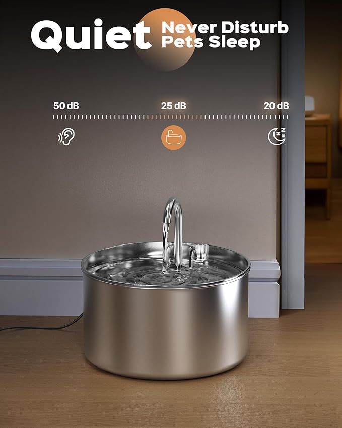 Cat Water Fountain: Stainless Steel Pet Water Fountains Indoor Metal Automatic Cat/Dog Waterer Bowls Faucet Bottle Watering Pets 24/7 Running Water Dispenser for Drinking