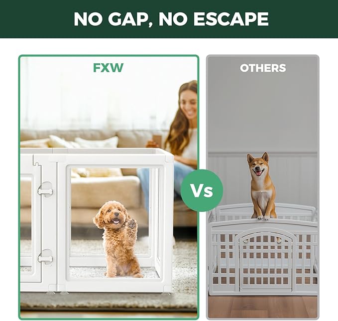 FXW AuraSpace Acrylic Indoor Dog Playpen for Puppies and Small Dogs, 24 Inch, 16 Panels, White
