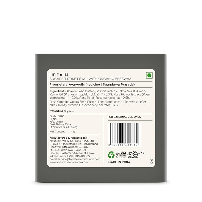 Forest Essentials Luscious Sugared Rose Petal Lip Balm, 4g