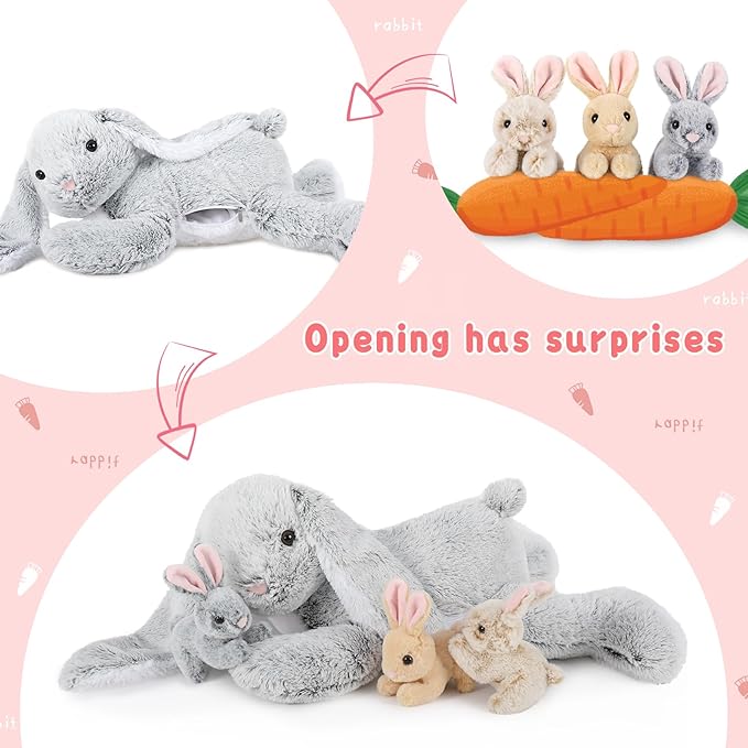 Large Bunny Stuffed Animal 24" - 4Pcs Stuffed Bunny Rabbit Plush Toy Gifts for Kids - Cuddly Mommy Bunny Surprise with 3 Small Bunnies Inside