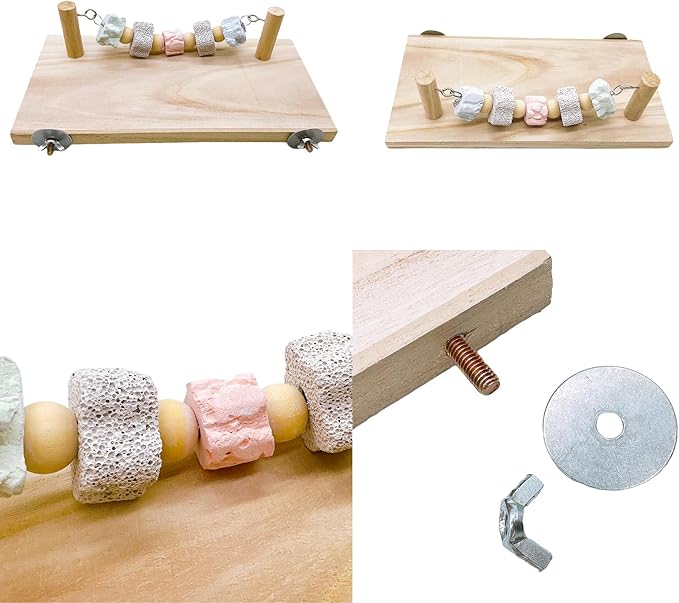 Hamiledyi Large Syrian Hamster Wood Ledge Platform with Lava Stone Block Chew Toys Chinchilla Cage Resting Wooden Shelf for Guinea Pig Rat Mouse