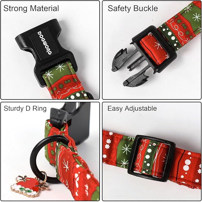 DOGWONG Christmas Dog Collar- Cute Red Christmas Strip Dog Collars Adjustable Designer Dog Collar for Small Medium Large Dogs S