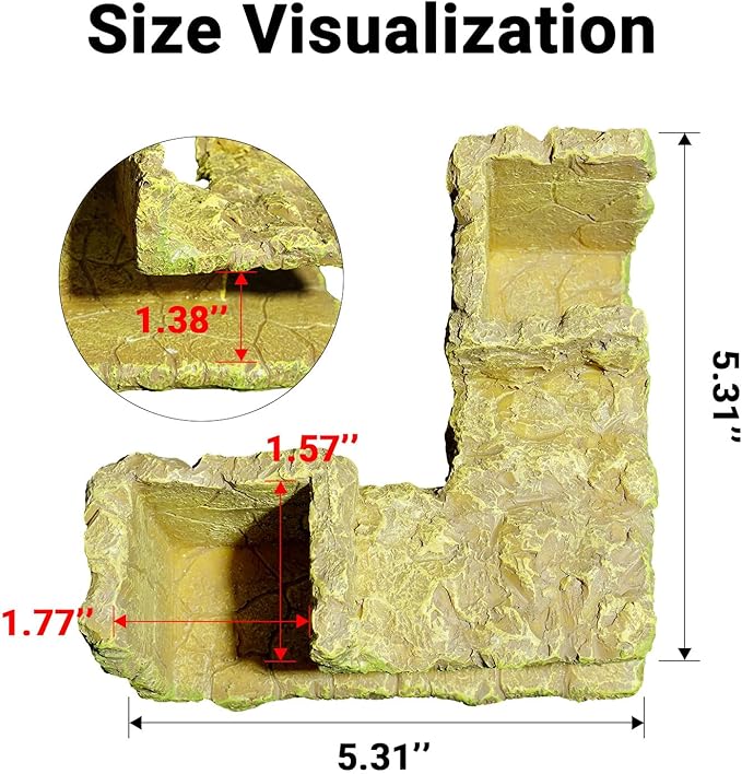 Underground Resin Rock Dual Hole Hideout - View Fish in Natural Corner Tunnel | 5.3×5.3×2.8" | Ideal for Shrimp, Betta, Plecos
