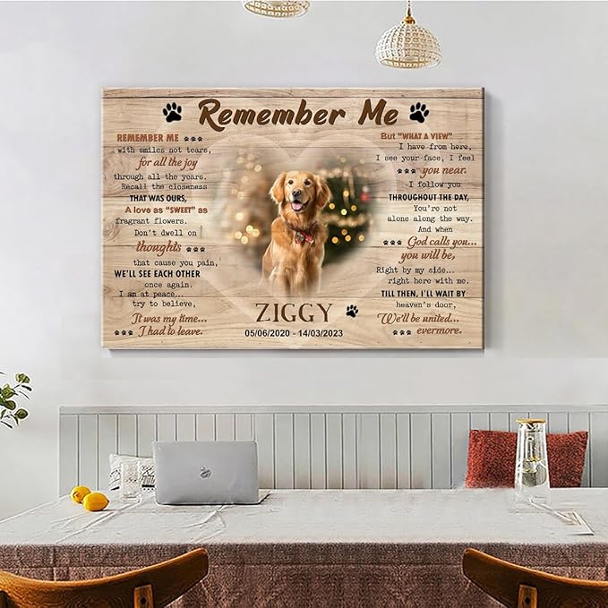 S101613 Dog Memorial Landscape Canvas Gifts, Remember Me Mom, Sympathy Personalized With Picture Date