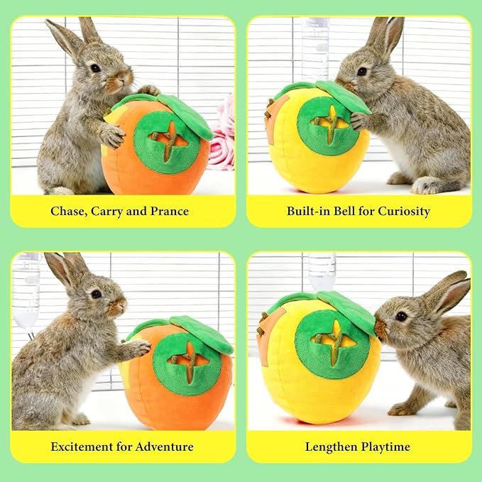 2Pcs Rabbit Foraging Toy with Bell, Snuffle Ball Enrichment Toys for Indoor Bunnies, Washable Feed Game Supplies for Bunnies Boredom, Rabbit Puzzle Balls