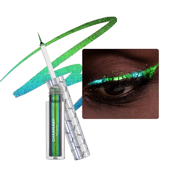 CHARMACY Multichrome Eyeliner Liquid Liner, Glitter liquid eyeliner waterproof, Metallic Intense Color Shifting Colorful Eyeliner, Long wearing, Ultra-Fine Tip Smudge-proof, GREEN INDIGO 905