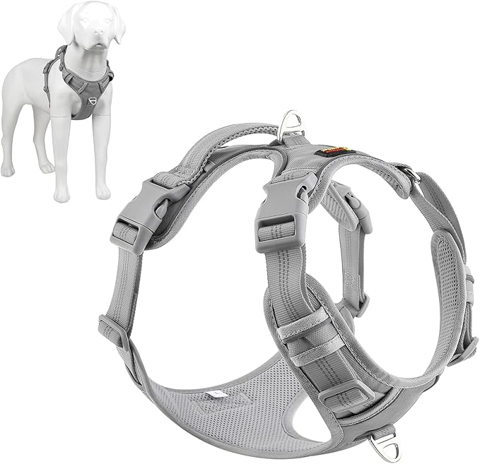 Plutus Pet No Pull Dog Harness, Release at Neck, Reflective Adjustable Dog Vest Harness, Easy Control Handle for Walking, for Small Medium Large Dogs, Gray, M
