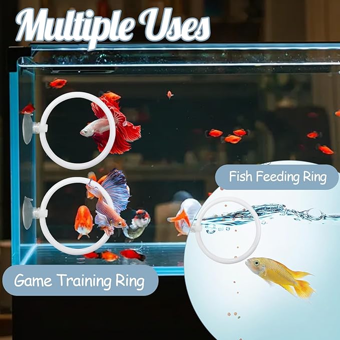 CAIJ Betta Exercise Ring & Floating Hammock Set, Aquarium Betta Fish Training and Feeding Rings, Multi-Functional Floating Resting Bed, Decorative Accessories for Small Fish Tanks White