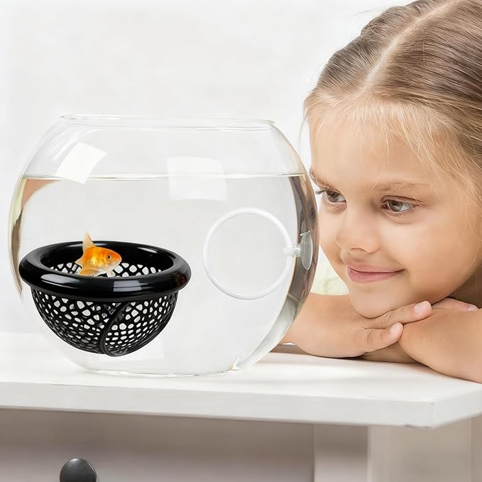 CAIJ Betta Exercise Ring & Floating Hammock Set, Aquarium Betta Fish Training and Feeding Rings, Multi-Functional Floating Resting Bed, Decorative Accessories for Small Fish Tanks Black