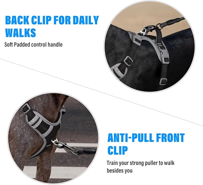 Plutus Pet No Pull Dog Harness, Release at Neck, Reflective Adjustable Dog Vest Harness, Easy Control Handle for Walking, for Small Medium Large Dogs, Black, XL