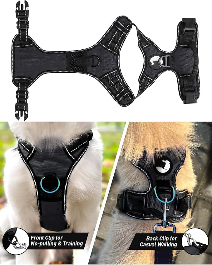 Joytale No Pull Dog Harness for Small Dogs, Reflective Pet Vest with Front Clip, Adjustable Soft Padded Harnesses with Easy Control Handle for Training and Walking, Black, S