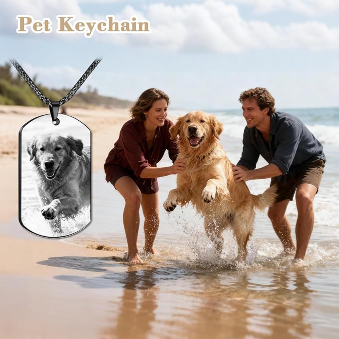 QYH Custom Pet Memorial Necklace with Picture - Personalized Loss of Cat Dogs Keepsakes Necklacea with Message Laser Engraved Necklace Customized Gifts for Pet Lovers (Black-jg)