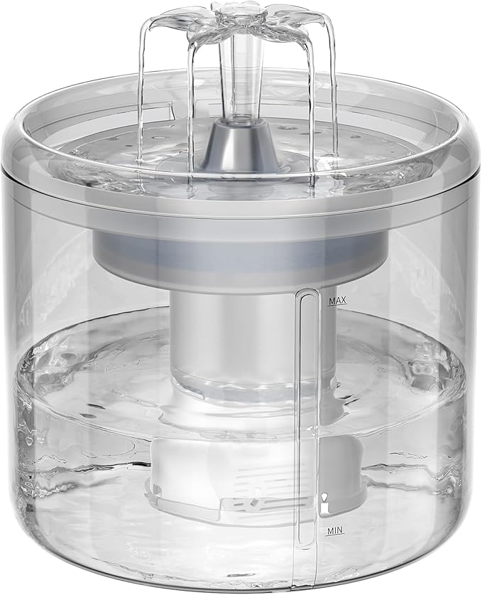 Cat Fountain, 2.6l/87oz Pet Water Fountain Clear Plastic Water Fountains for Cats Indoor with Flower Waterfall Dog Water Fountain Spout with Silent Pump