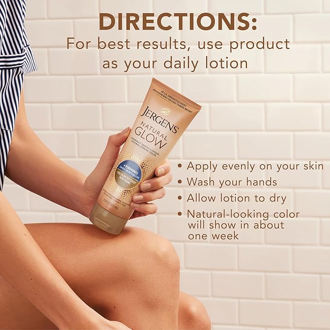 Jergens Natural Glow +Firming Self Tanner Body Lotion,Medium to Deep Skin Tone,Sunless Tanning Moisturizer with Collagen and Elastin,Helps to Visibly Reduce Cellulite,7.5 Oz,(Pack of 4)