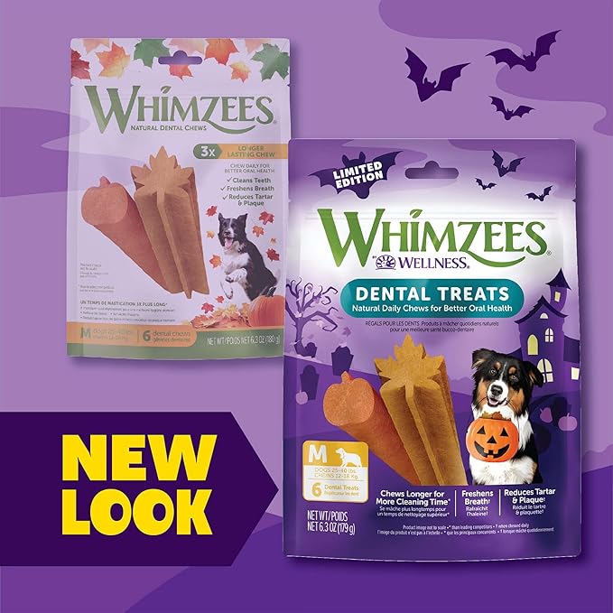 Whimzees Wellness Fall Dog Dental Treats, Autumn Natural Chews for Dogs, Medium Size Stick, (6 Count) (Pack of 6)