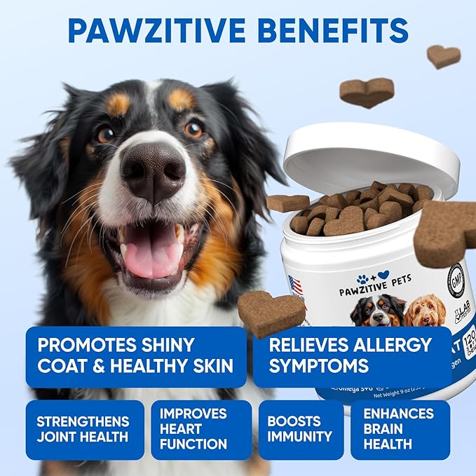 Omega 3 Fish Oil for Dogs Chews - Dog Skin & Coat Supplement for Itch Relief, Hot Spot Treatment - USA Product - Salmon Oil for Dogs Itching Skin Relief, Shedding, Hip & Joint Health - 120 Soft Treats